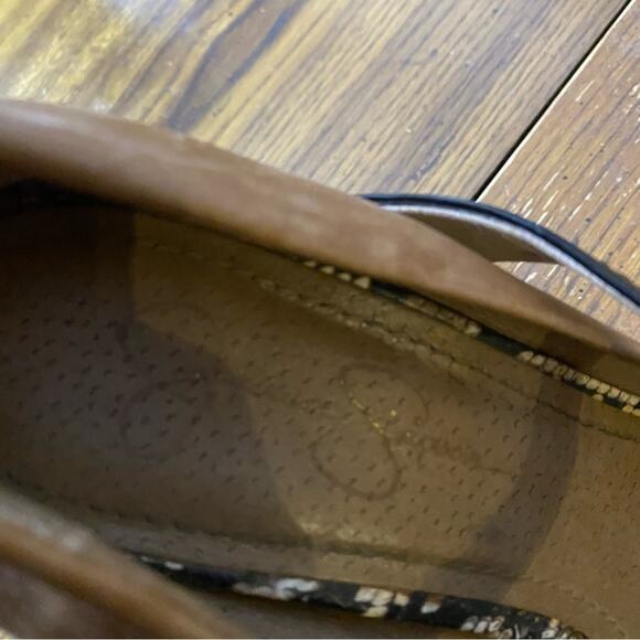 JESSICA SIMPSON Platform Heels Size 9B Brown Leather Black Patent Snakeskin Trim - Picture 3 of 11